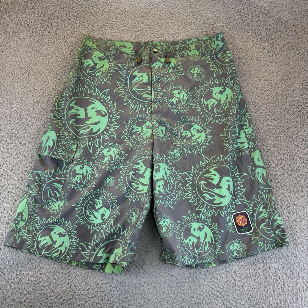 Barney's Amsterdam Boardshorts Aop All Over‎ Print Green Men's Size Large